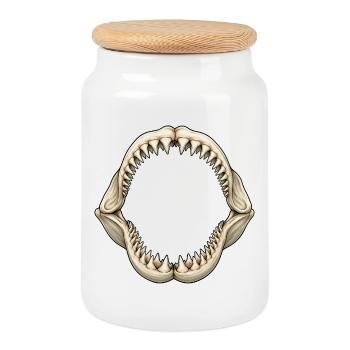 Shark Denture Motif Ocean Diving Sea Life - Cookie Jar with Wooden Lid - white - Front