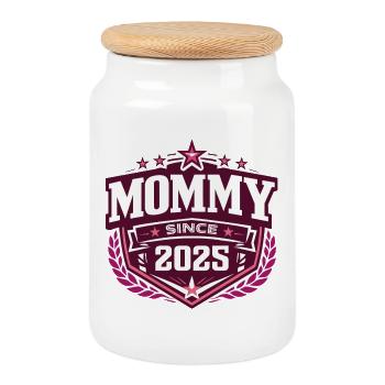 Mama seit 2025 – Stolze neue Mama Design - Keksdose mit Holzdeckel - Weiß - Vorne