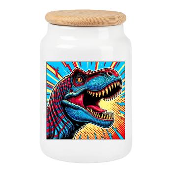 dinosaur - Cookie Jar with Wooden Lid - white - Front