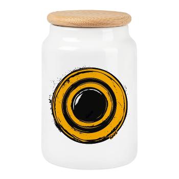 Circular Brush Ring Burst - Cookie Jar with Wooden Lid - white - Front