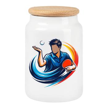 Tischtennis Aufschlag Shirt Ping Pong Spieler   - Keksdose mit Holzdeckel - Weiß - Vorne