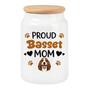 Fière maman basset, basset hound - Boîte à biscuits avec couvercle en bois - blanc - Devant
