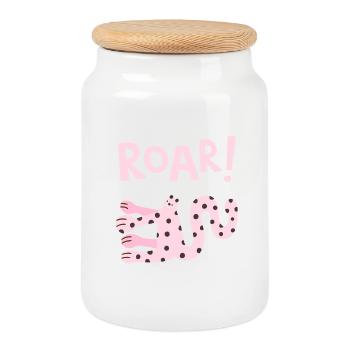 Roar Cute Animal Funny Cartoon Design - Cookie Jar with Wooden Lid - white - Front