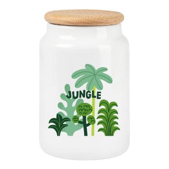 Conception estivale des plantes tropicales de la nature de la jungle - Boîte à biscuits avec couvercle en bois - blanc - Devant