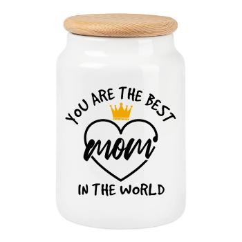 Best Mom in the World Crown Shirt - Cookie Jar with Wooden Lid - white - Front