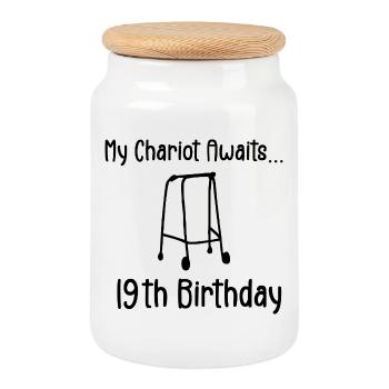 19th Birthday Party Funny 19 Years Old Birthday - Cookie Jar with Wooden Lid - white - Front