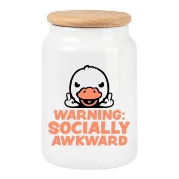 Warning Socially Awkward Duck Middle Finger Bird - Cookie Jar with Wooden Lid - white - Front