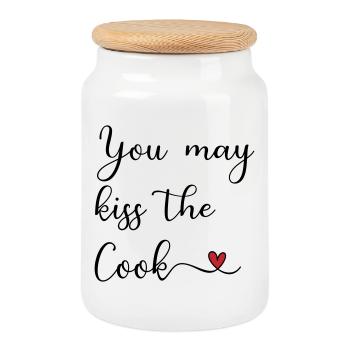 Kiss the Cook - Cookie Jar with Wooden Lid - white - Front