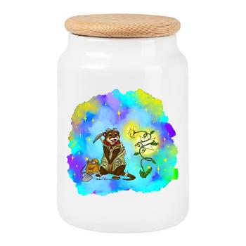 Loutre Chercheuse Stellaire - Boîte à biscuits avec couvercle en bois - blanc - Devant