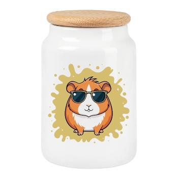 Hamster Cool avec Lunettes de Soleil - Boîte à biscuits avec couvercle en bois - blanc - Devant