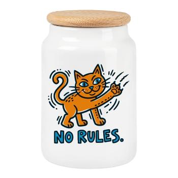 Cat Rebellion No Rules - Cookie Jar with Wooden Lid - white - Front