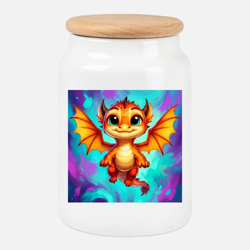Drache - Keksdose mit Holzdeckel - Weiß