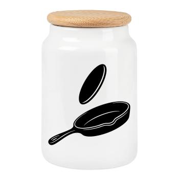 Pancake Flip Skillet Silhouette - Cookie Jar with Wooden Lid - white - Front