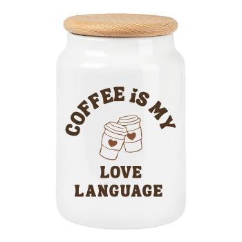 Coffee Is My Love Language Cute Romantic Coffee - Cookie Jar with Wooden Lid - white - Front