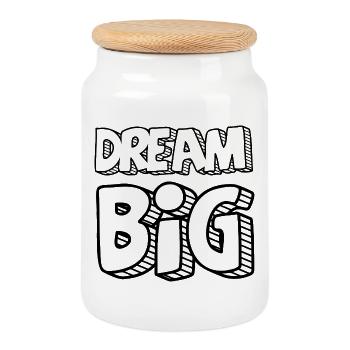 Dream Big T-Shirt | Motivationszitat-Tee - Keksdose mit Holzdeckel - Weiß - Vorne