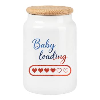 Baby Loading: Herz-Countdown - Keksdose mit Holzdeckel - Weiß - Vorne