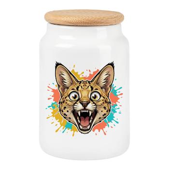 Jaguar head with paint splash - Cookie Jar with Wooden Lid - white - Front