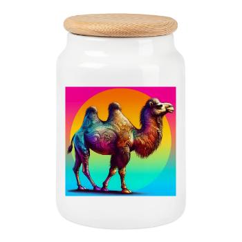 chameau - Boîte à biscuits avec couvercle en bois - blanc - Devant