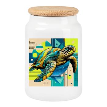 turtle - Cookie Jar with Wooden Lid - white - Front