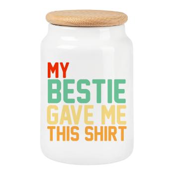 My Bestie Gave Me This Shirt Retro Typography - Cookie Jar with Wooden Lid - white - Front