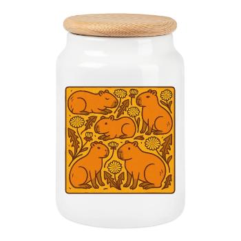 Capybara Chorus in Bloom - Cookie Jar with Wooden Lid - white - Front