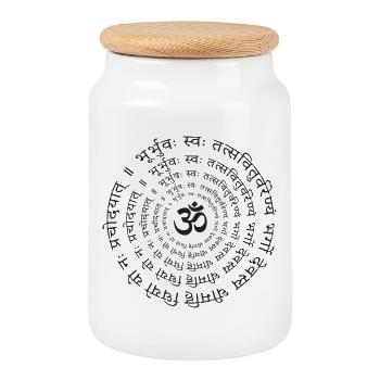 Gayatri Mantra Om Symbol Yoga Meditation Zen - Cookie Jar with Wooden Lid - white - Front