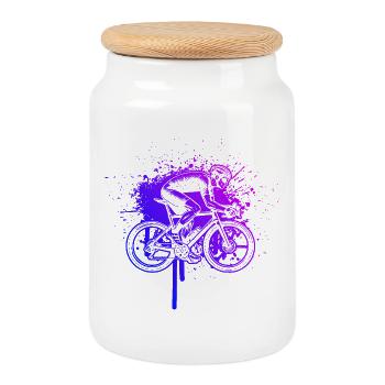 Idée cadeau pour un vélo de route avec vélo de route - Boîte à biscuits avec couvercle en bois - blanc - Devant