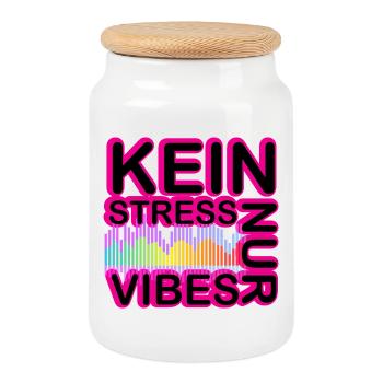 Kein Stress Vibes Neon - Keksdose mit Holzdeckel - Weiß - Vorne