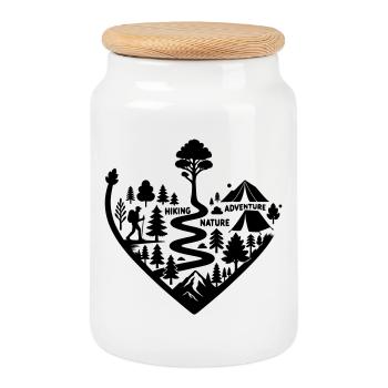 Sentier de randonnée nature d’aventure - Boîte à biscuits avec couvercle en bois - blanc - Devant
