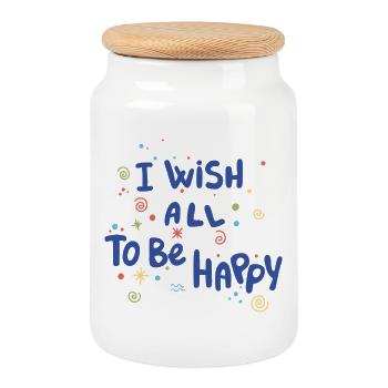 I Wish All To Be Happy - Cookie Jar with Wooden Lid - white - Front