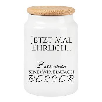 Zusammen sind wir besser - Pärchen / Team -schwarz - Keksdose mit Holzdeckel - Weiß - Vorne