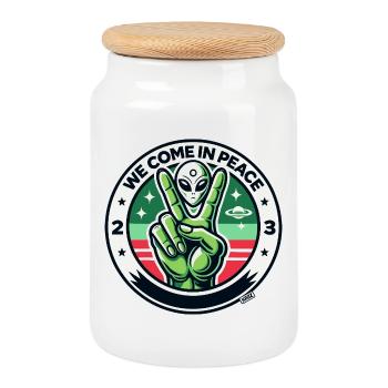 Insigne de Paix Extraterrestre - Boîte à biscuits avec couvercle en bois - blanc - Devant