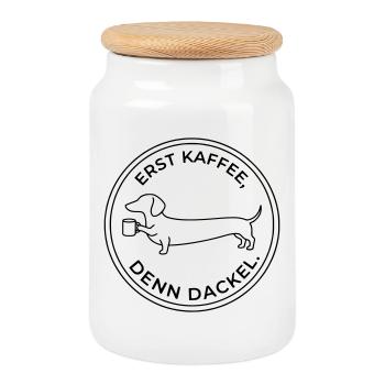 erst kaffee denn dackel - Keksdose mit Holzdeckel - Weiß - Vorne