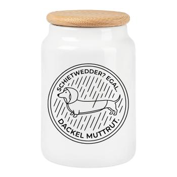 dachshund mutt rut schietwetter - Cookie Jar with Wooden Lid - white - Front