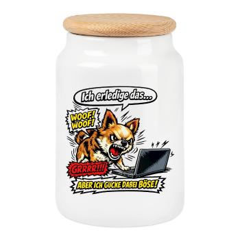 Ich mach das aber ich gucke dabei böse Chihuahua - Keksdose mit Holzdeckel - Weiß - Vorne