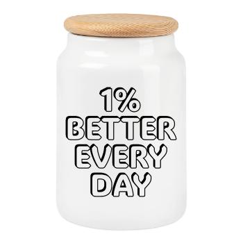 1% Better Every Day -  motivational quotes - Cookie Jar with Wooden Lid - white - Front