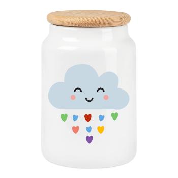 Cute Cloud Rainbow Hearts Kawaii Happy Mood Design - Keksdose mit Holzdeckel - Weiß - Vorne