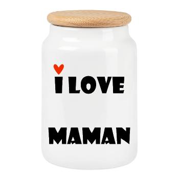 I LOVE MOM. MAMMA. MOTHER'S DAY. HAPPY BIRTHDAY - Cookie Jar with Wooden Lid - white - Front