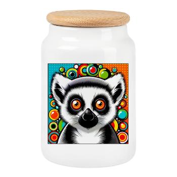 Lémurien - Boîte à biscuits avec couvercle en bois - blanc - Devant