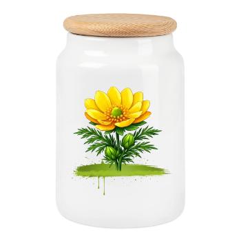Gelbe Blume Natur Pinselstrich Design  - Keksdose mit Holzdeckel - Weiß - Vorne