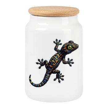 Escalade de gecko - Boîte à biscuits avec couvercle en bois - blanc - Devant