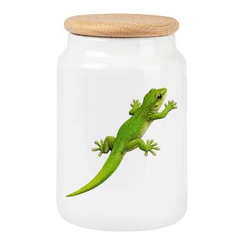 Escalade de gecko 1 - Boîte à biscuits avec couvercle en bois - blanc - Devant