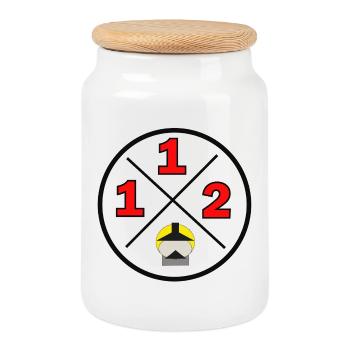 112- Kreislogo - Feuerwehr - Keksdose mit Holzdeckel - Weiß - Vorne
