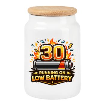 30: Läuft auf Low Battery - Keksdose mit Holzdeckel - Weiß - Vorne
