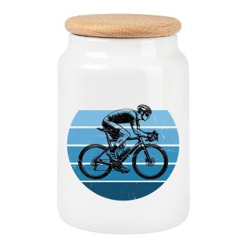 Idée cadeau pour un vélo de route avec vélo de route - Boîte à biscuits avec couvercle en bois - blanc - Devant