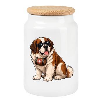 Saint Bernard - Cookie Jar with Wooden Lid - white - Front