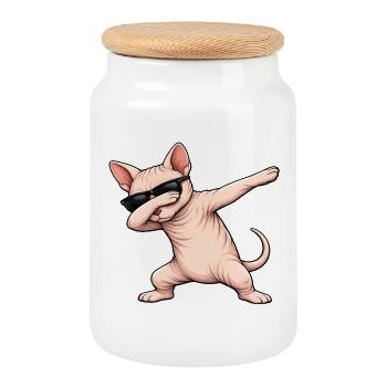 Dabbing Sphynx Katze - Keksdose mit Holzdeckel - Weiß - Vorne