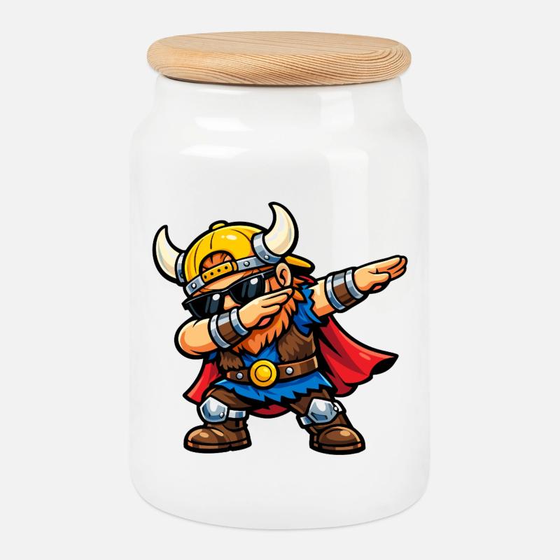 Dabbing Viking - Keksdose mit Holzdeckel - Weiß