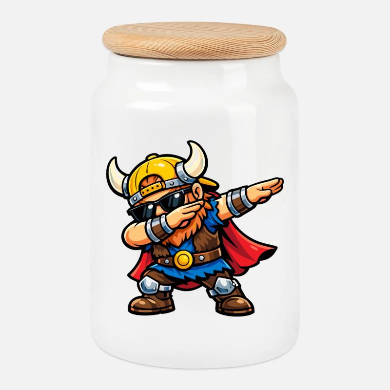Dabbing Viking - Kjeksboks med trelokk - hvit