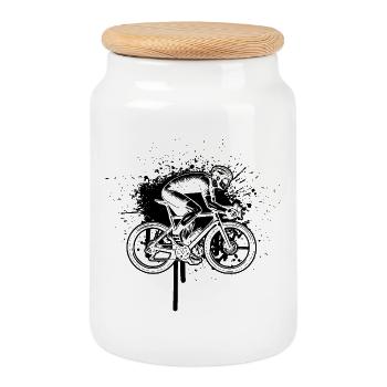 Idée cadeau pour un vélo de route avec vélo de route - Boîte à biscuits avec couvercle en bois - blanc - Devant